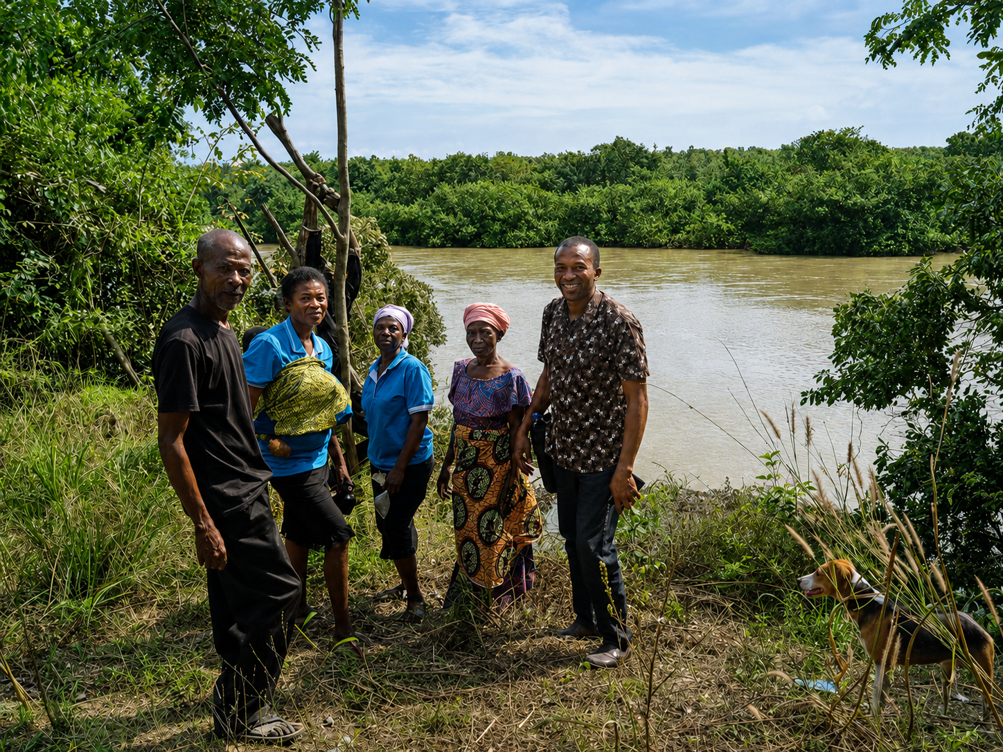 People standing beside a river during a field-mapping activity